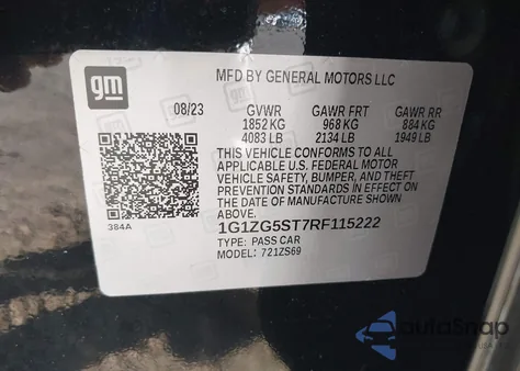 2024 Chevrolet Malibu Fwd Rs из США, поврежденный, VIN 1G1ZG5ST7RF115222